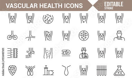 Collection of clean and simple icons for vascular health and cardiovascular care