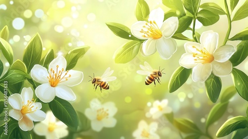 Bees and blossoms in springtime bloom