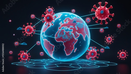 Global Virus Outbreak: Earth Surrounded by Viral Particles and Interconnected People
