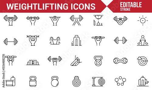 Collection of weightlifting icons for gym, workout, and fitness-focused graphics