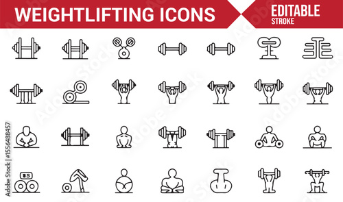 Icons for weightlifting exercises and gym equipment, ideal for fitness apps