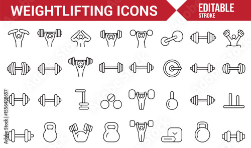 Minimalistic weightlifting icons featuring workout equipment and exercises