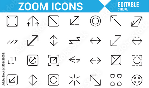 Set of zoom in, zoom out, and resize icons for digital interfaces and websites