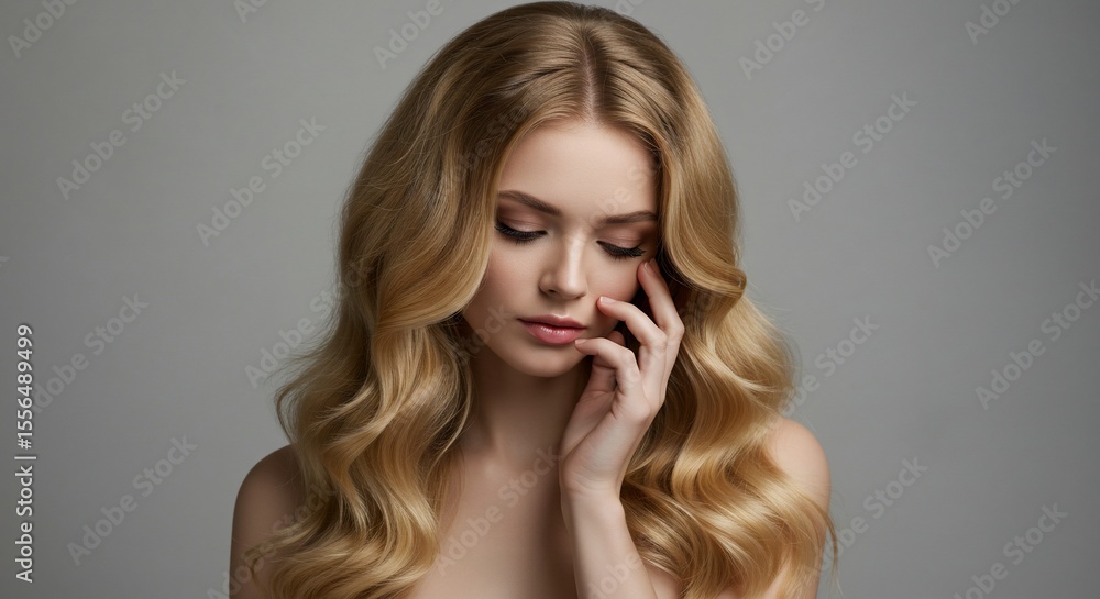 Serene Blonde Woman with Wavy Hair Soft Makeup and Gentle Touch Serene Blonde Woman with Wavy Hair Soft Makeup and Gentle Touch