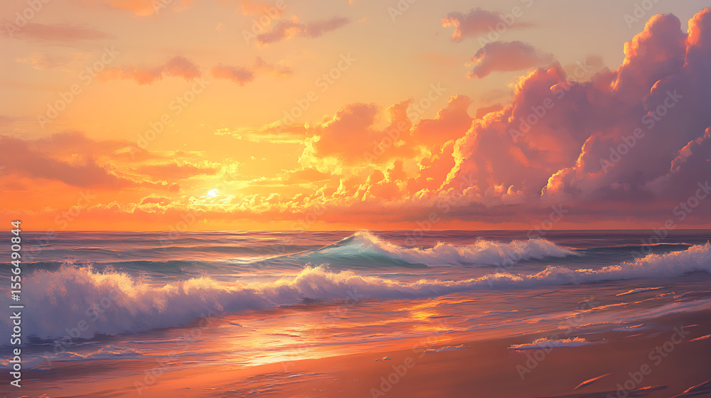 Fototapeta premium sunset on the beach with water waves 