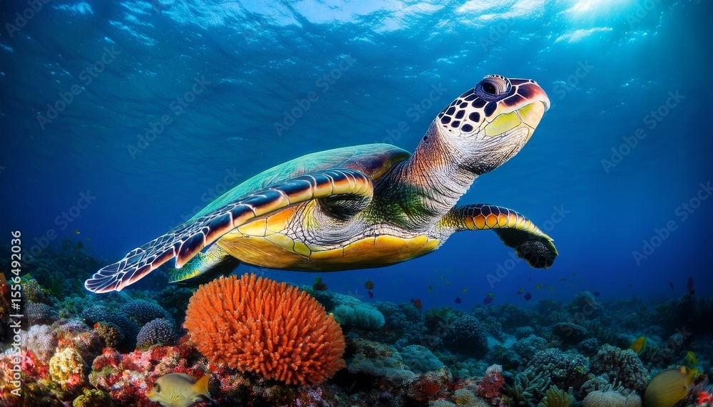 sea turtle in vibrant coral reef underwater sea turtle in vibrant coral reef underwater