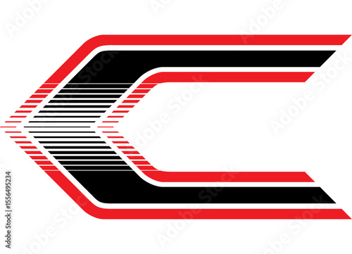 Arrow. Red and black striped vector pattern for car body, boat, motorcycle, sportswear, toy, Sports design element. Racing stripe. thin lines. Speed.