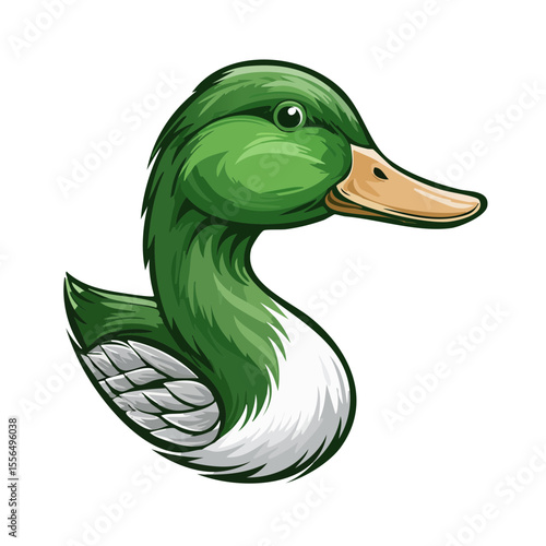 Detailed Illustration of Green Mallard Duck Vector Artwork Elegant Waterfowl Design Isolated on Black Background Aquatic Wildlife Theme