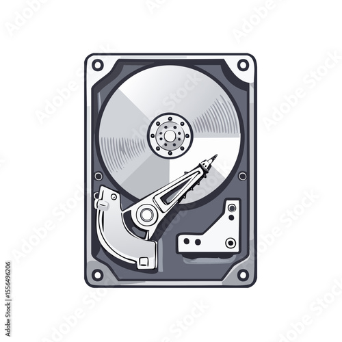 Illustration of a Hard Disk Drive for computer storage on a solid black background.