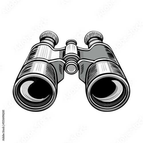 Detailed Binoculars Illustration Exploration Focus and Vision Observation Object Gray Tone Against Black Background