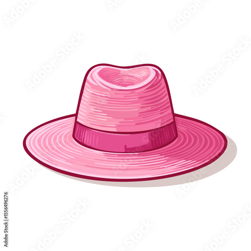 Stylish pink fedora hat vector illustration with ribbon accent adds a touch of elegance and retro charm for fashion themed designs