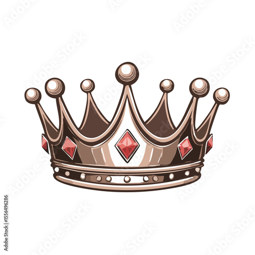 Cartoon Style Golden Crown Adorned with Red Jewels on Black Background