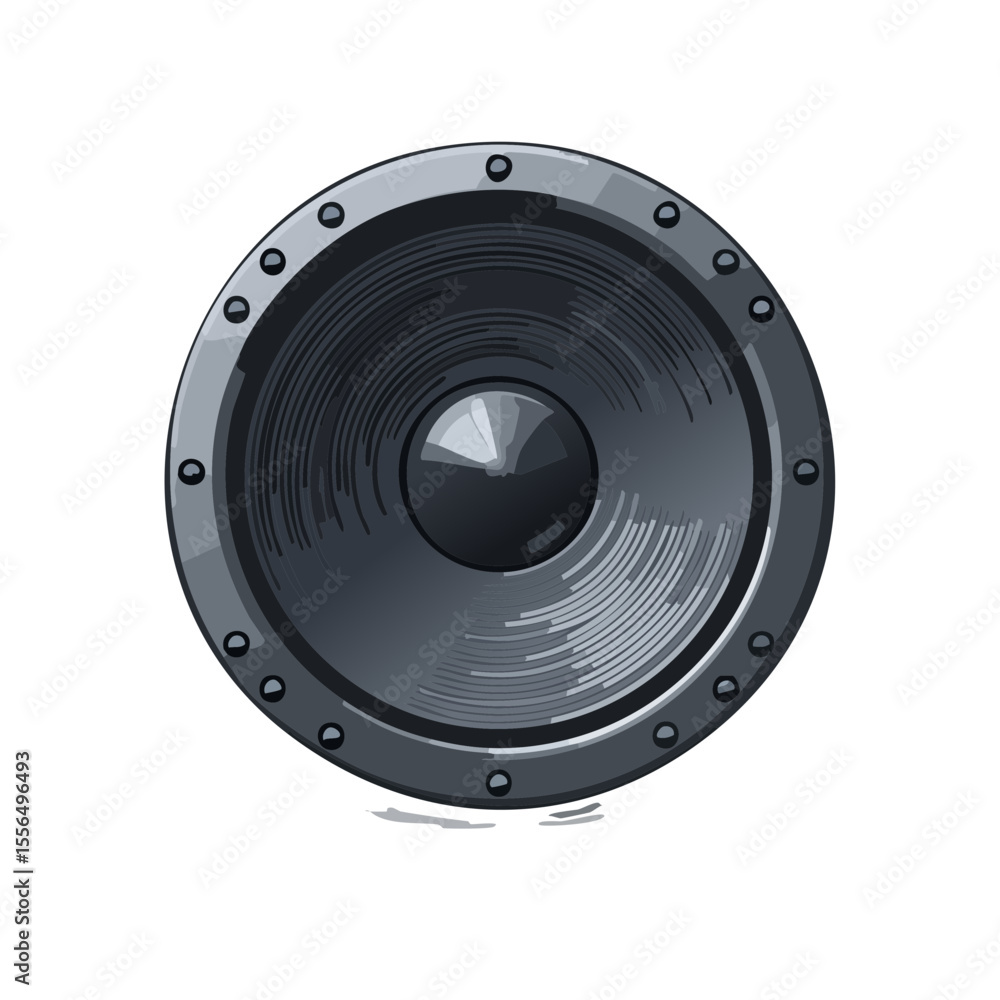 Fototapeta premium Speaker icon with metallic frame on dark backdrop audio equipment for sound reinforcement and studio work speaker unit