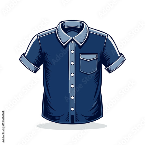 Casual Short Sleeve Blue Shirt with Pocket Fashion Apparel Single Item Illustration