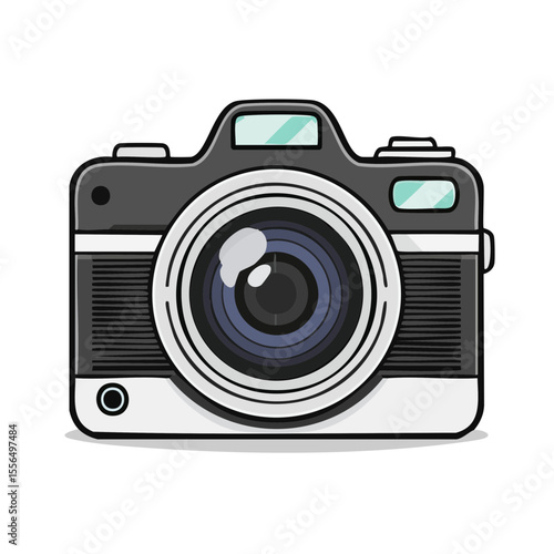 Retro camera illustration for photography enthusiasts capturing memories in a classic vintage style with a modern twist on black