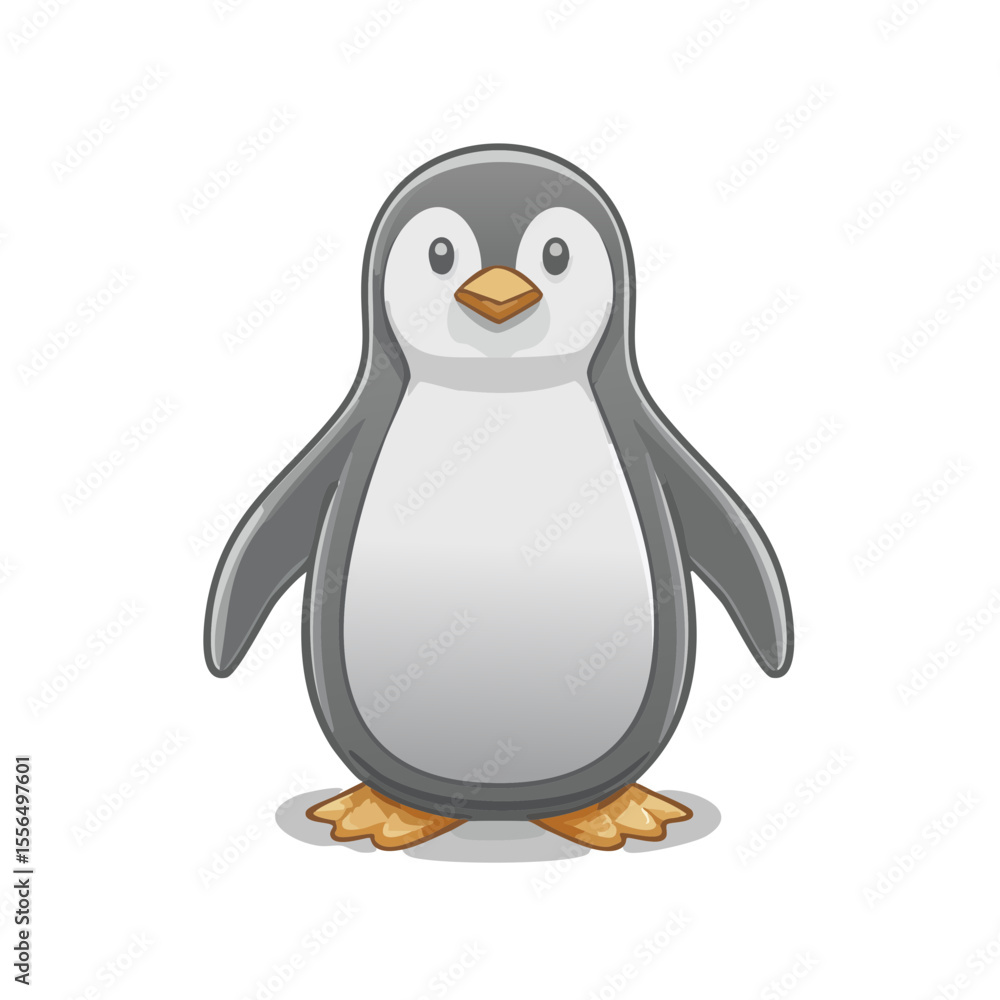 Obraz premium Cartoon Penguin Standing Illustration Isolated against Black Backdrop Cute Character with Smooth Shading and Cartoon Eyes