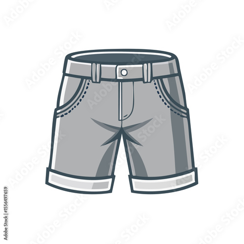 Cartoon Illustration of Rolled Grey Shorts with Pockets on a Black Background