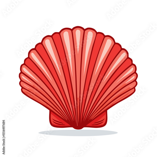 Illustrative Seashell Clam in Red Tones with Shadow Isolated on Black Background
