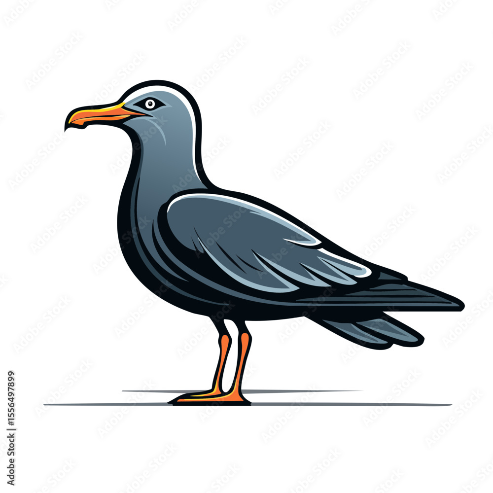 Obraz premium Elegant seagull portrait illustration graphic design of a seabird with gray feathers and orange beak standing against a black background
