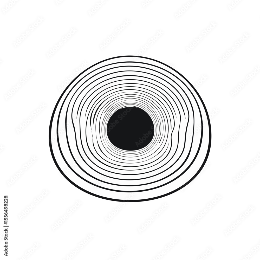 Fototapeta premium Abstract minimalist black and white circular concentric lines ripple design vector art, optical illusion, hypnotic element on dark background