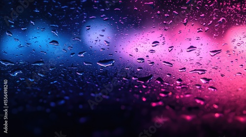 Colorful night rain drops on a car window.