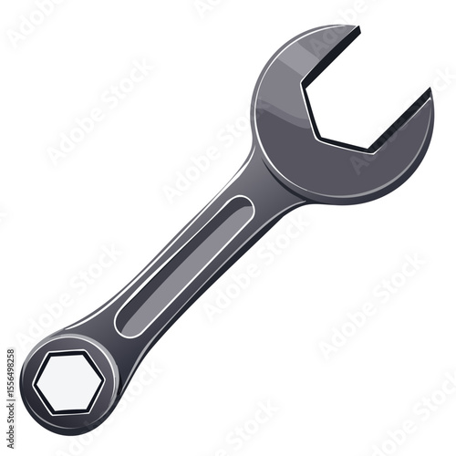 Illustration of a wrench, also known as a spanner, tool for tightening and loosening bolts and nuts, set against a black background.