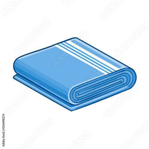 Folded blue and white striped towel, soft and clean, spa or bathroom accessory, cartoon illustration