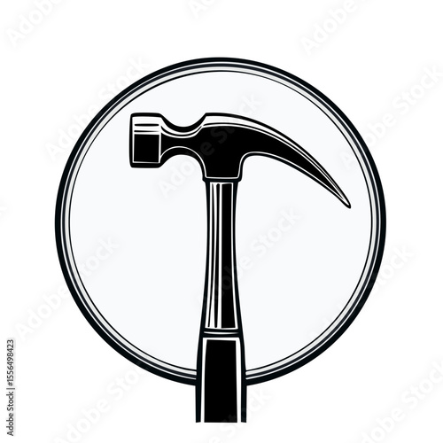 Black and White Graphic of a Hammer Inside of a Circular Badge Design