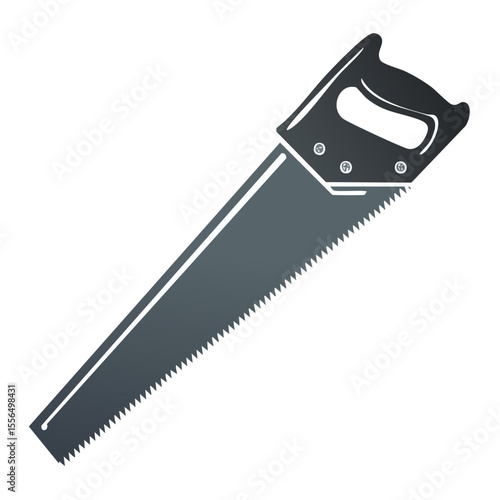 Hand Saw Illustration with Dark Handle and Metal Blade for Woodworking or Construction
