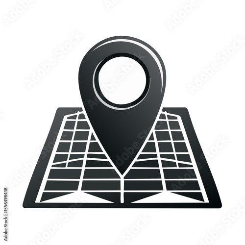 Map Pin Pointer Icon Locating Position on Street Grid Black Background