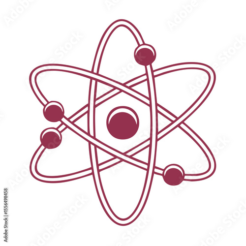 Atom icon graphic illustration showing electrons orbiting nucleus in science education and technology with a minimalist modern design element