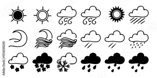 Illustrative Vector Pack of Day, Night, Storm, and Temperature-Related Elements.