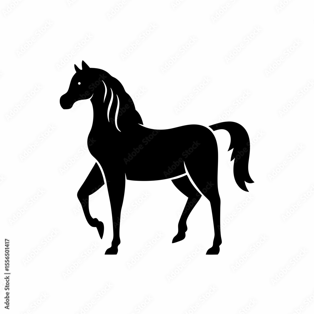 Obraz premium Black horse silhouette vector illustration of a running stallion