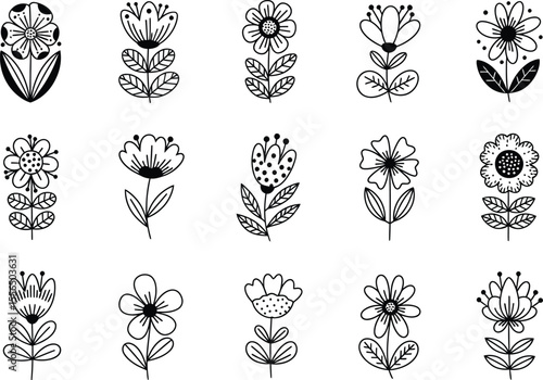 Collection of Simple Black and White Flower Illustrations