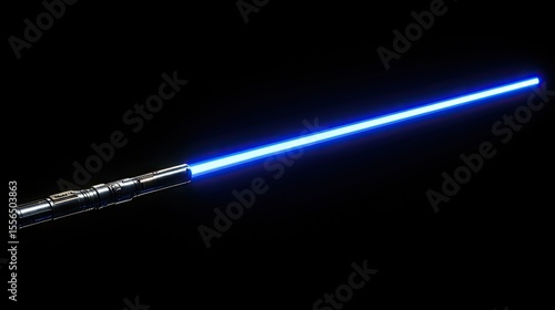 A futuristic, metallic lightsaber with a vibrant blue energy blade.