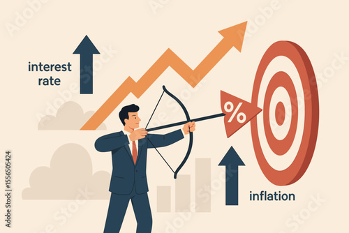 Increase in Interest Rate Due to Rising Inflation Percentage, Monetary Policy Impact, Businessman Shooting Concept, Economics of Lending and Financial Growth Illustration