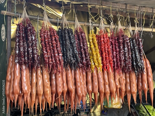 Churchkhela - delicious Georgian national dessert, made of walnuts and grape juice