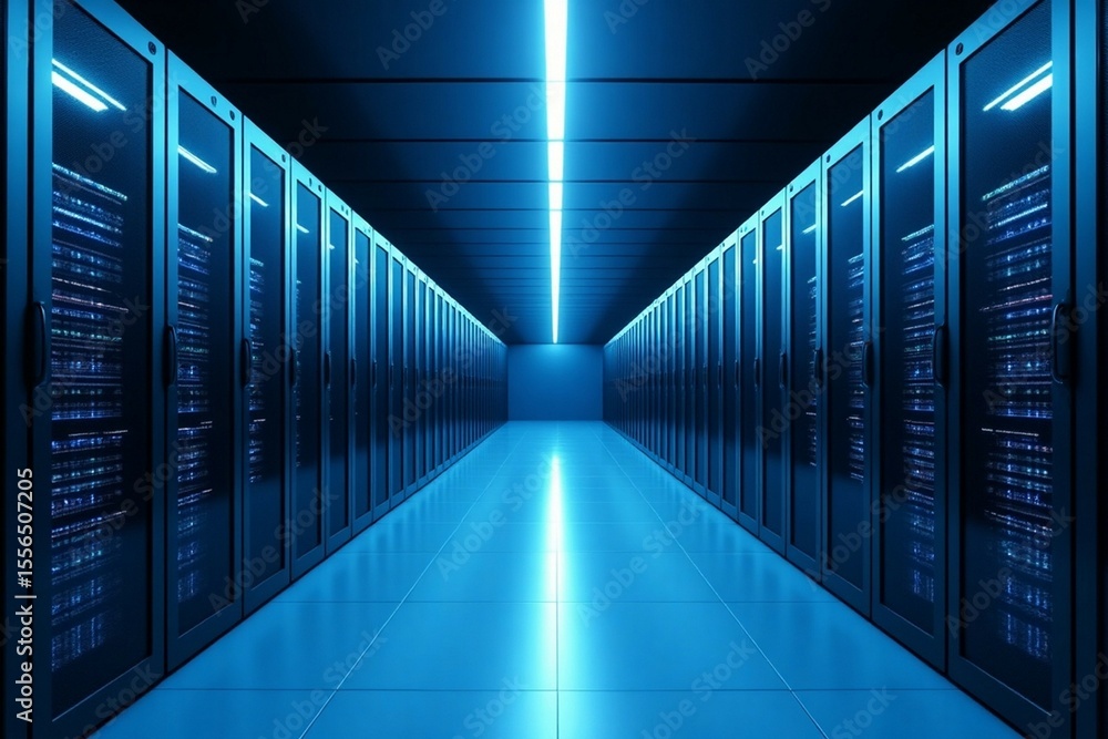 Fototapeta premium Server racks in modern server room data center. 3d illustration