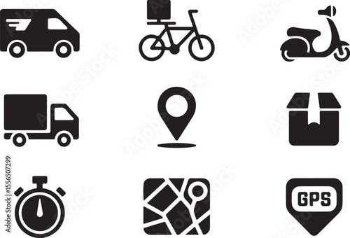 Fast and Reliable Delivery Services Icons for Transportation, Logistics, and GPS Tracking