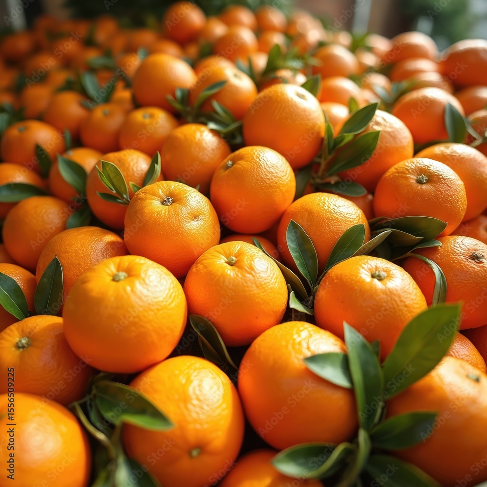 Fresh, ripe oranges with green leaves on market. Bright orange fruit, vibrant colors. Healthy food concept, natural sweetness. Vitamin C, juicy citrus. Oranges pile, healthy breakfast. Vegan diet, Fresh, ripe oranges with green leaves on market. Bright orange fruit, vibrant colors. Healthy food concept, natural sweetness. Vitamin C, juicy citrus. Oranges pile, healthy breakfast. Vegan diet,