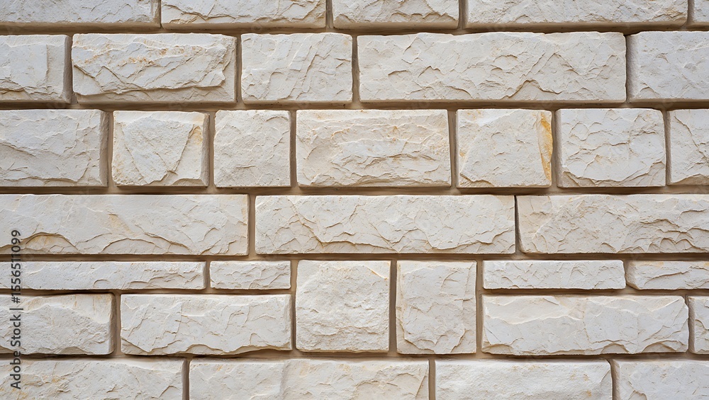 Obraz premium Textured Rough Beige Stone Brick Wall Pattern Exterior Building Facade Background