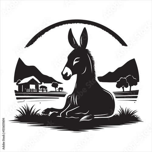 siting  donkey Silhouette Vector Art, and Graphic, vector black color silhouette 