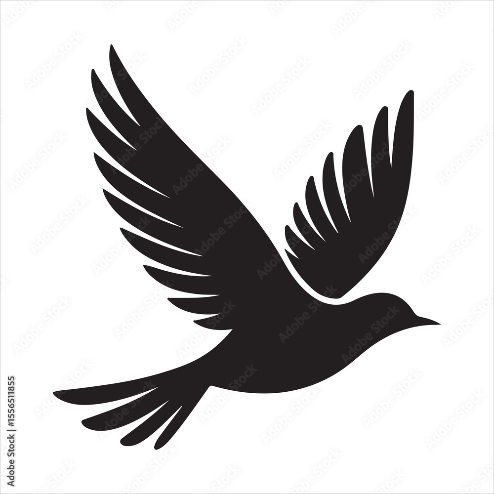 Fototapeta premium Simple bird vector silhouette flying against a clear sky, wings spread wide, minimal detail , black colour vactor 