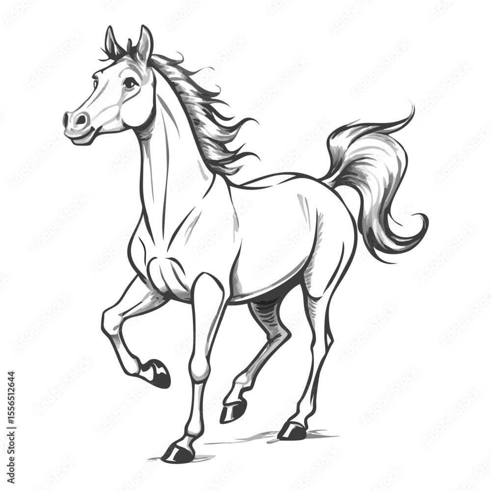 Obraz premium A sleek black horse vector illustration of a running wild stallion with a flowing mane in silhouette, perfect for equestrian and farm animal designs