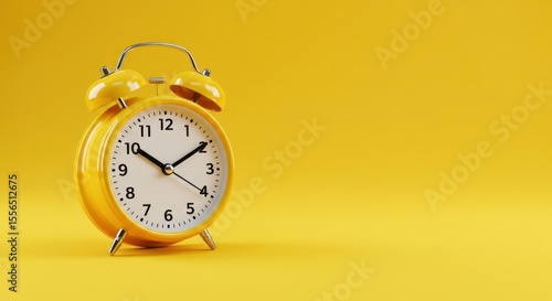 Yellow alarm clock on a yellow background indicating time passing or reminder.