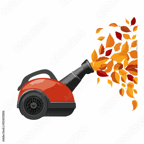 A leaf blower puffing scattered leaves
