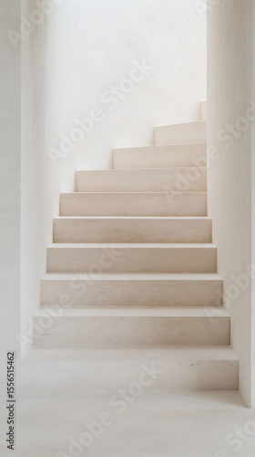 Minimalist stairs, bathed in soft light, evoke serenity and calm. The gentle curves and neutral tones create a peaceful, architectural oasis.