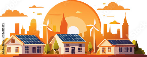 Quartier vert avec solaire et éolien