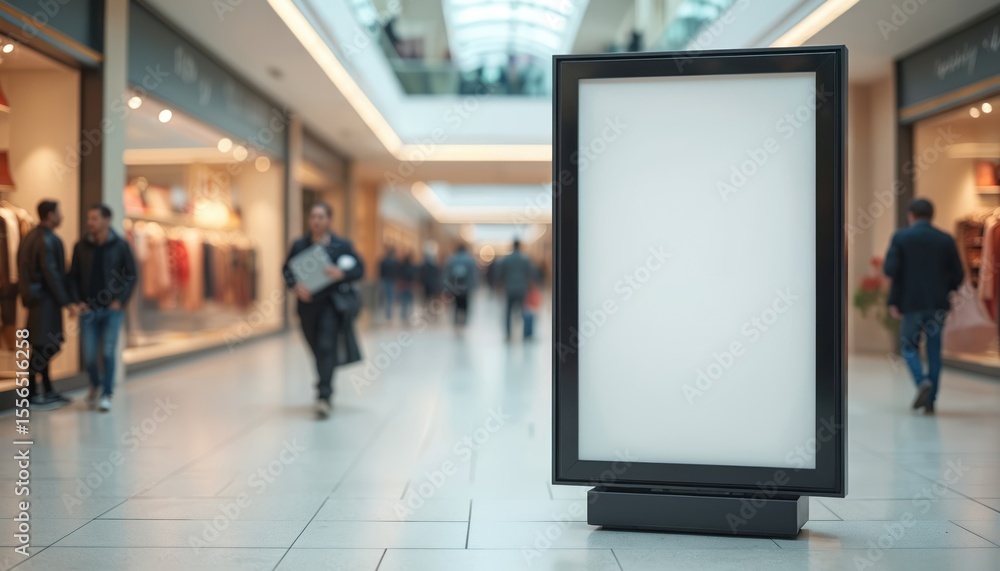 Blank billboard in shopping mall with copy space. Modern advertisement sign for your text. Retail business marketing concept for sale promotion, announcements, or new product message. Blank billboard in shopping mall with copy space. Modern advertisement sign for your text. Retail business marketing concept for sale promotion, announcements, or new product message.