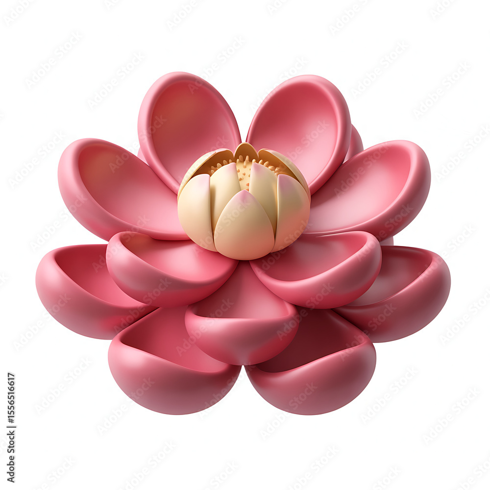 Fototapeta premium Pink lotus bloom with creamy center isolated on a transparent background flower yellow